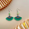 1 Pair Chinoiserie Novelty Classic Style Fan Bamboo Chrysanthemum Beaded Arylic Drop Earrings