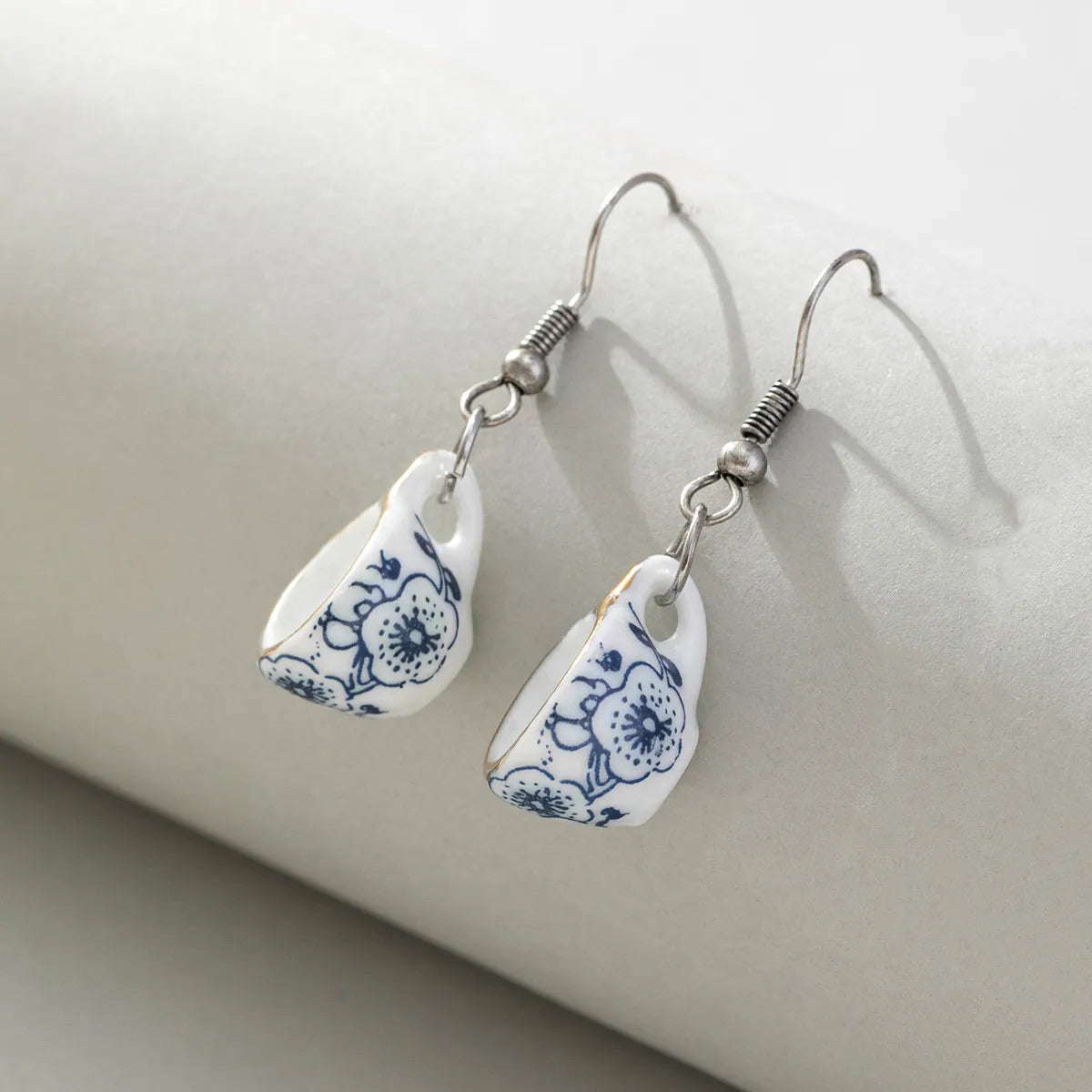 1 Pair Chinoiserie Retro Bowl Ceramics Drop Earrings