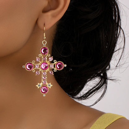 1 Pair Chinoiserie Retro French Style Cross Plating Alloy Drop Earrings