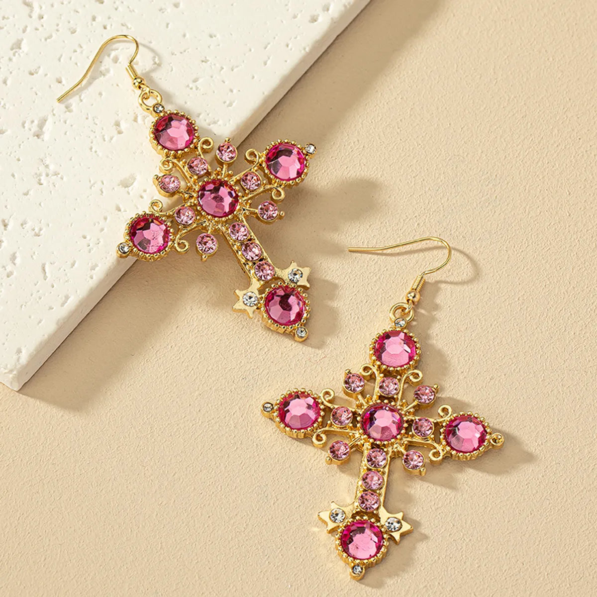 1 Pair Chinoiserie Retro French Style Cross Plating Alloy Drop Earrings