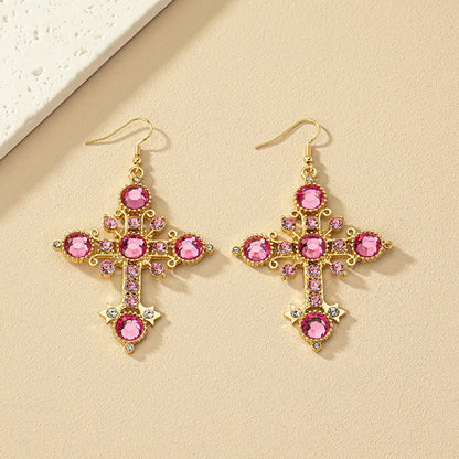 1 Pair Chinoiserie Retro French Style Cross Plating Alloy Drop Earrings