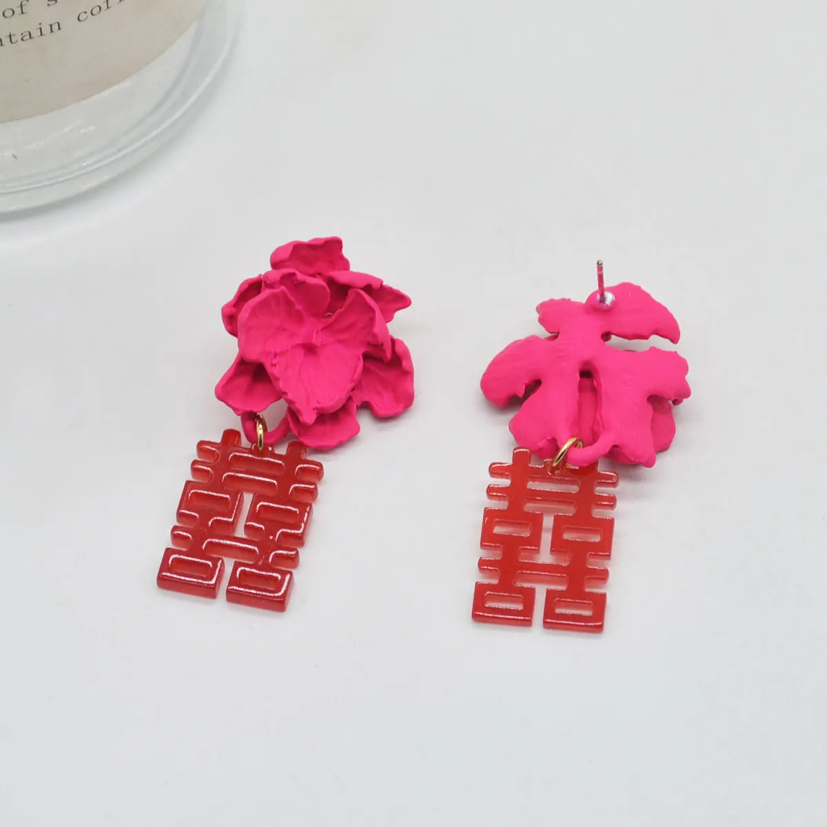 1 Pair Chinoiserie Retro Word Flower Metal Drop Earrings