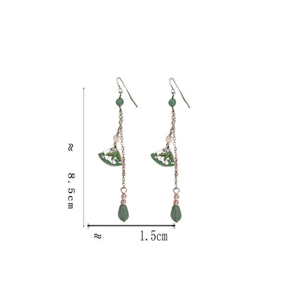 1 Pair Chinoiserie Sector Bamboo Tassel Plating Alloy Drop Earrings