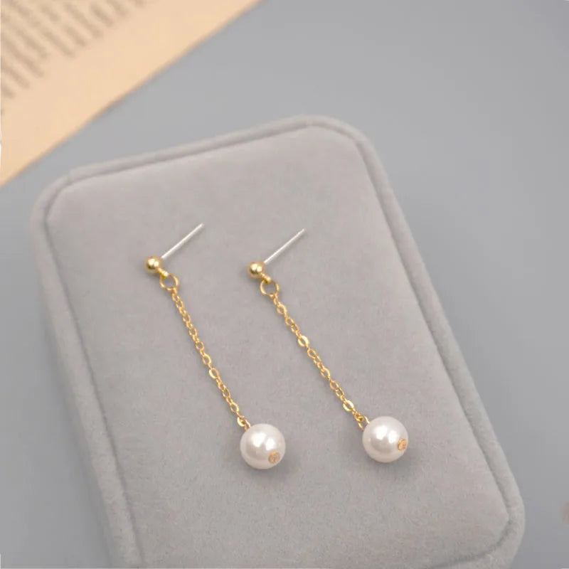 1 Pair Chinoiserie Simple Style Commute Geometric Handmade Imitation Pearl Gold Plated Drop Earrings