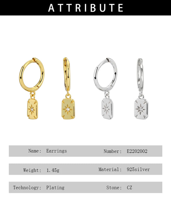 1 Pair Chinoiserie Simple Style Star Inlay Sterling Silver Gem Drop Earrings