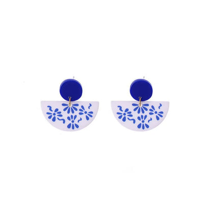 1 Pair Chinoiserie U Shape Round Water Droplets Arylic Drop Earrings