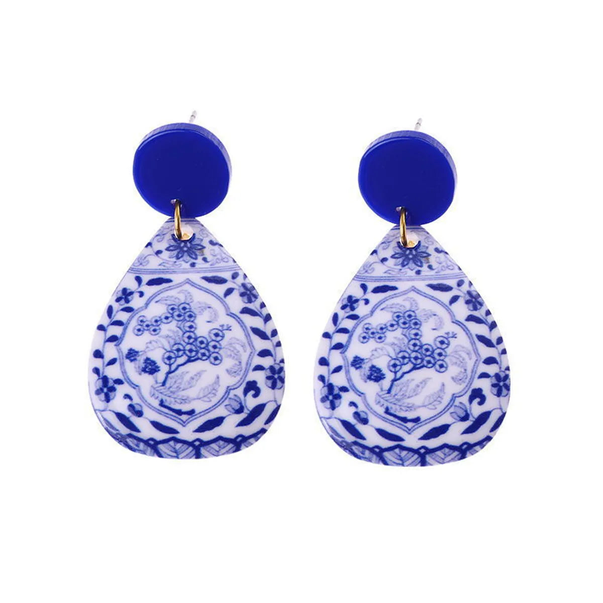 1 Pair Chinoiserie U Shape Round Water Droplets Arylic Drop Earrings