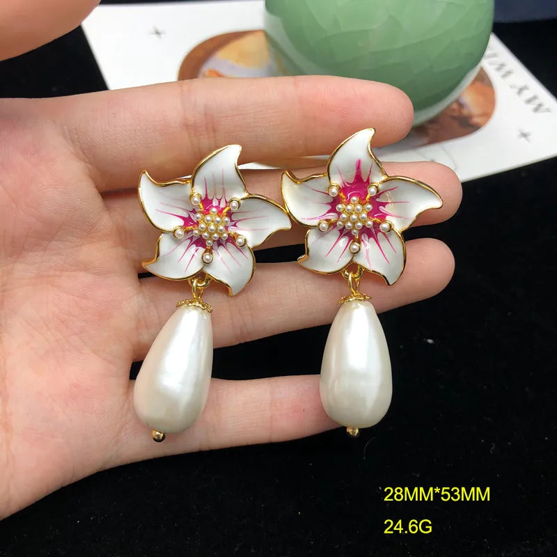 1 Pair Chinoiserie Vacation Flower Alloy Drop Earrings