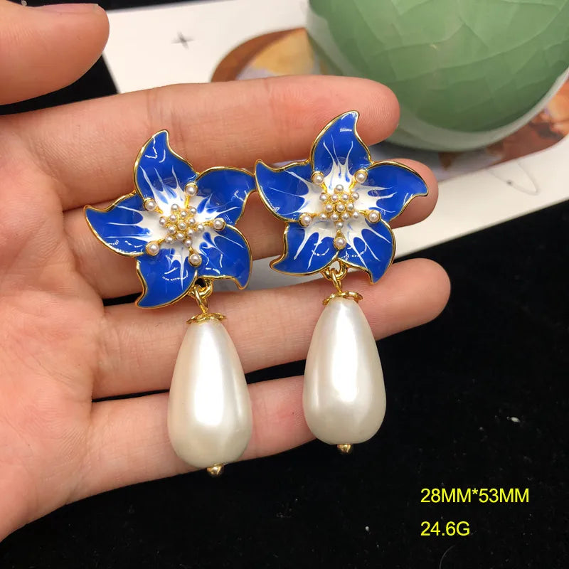 1 Pair Chinoiserie Vacation Flower Alloy Drop Earrings