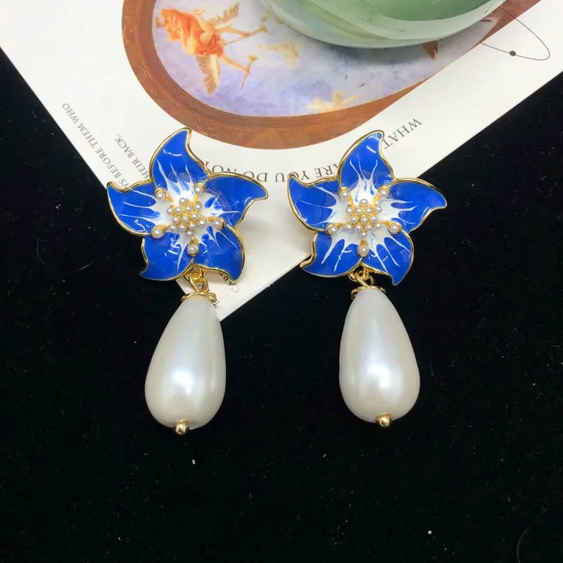 1 Pair Chinoiserie Vacation Flower Alloy Drop Earrings