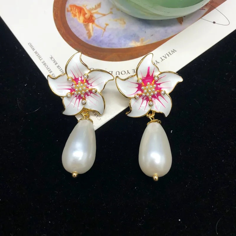 1 Pair Chinoiserie Vacation Flower Alloy Drop Earrings