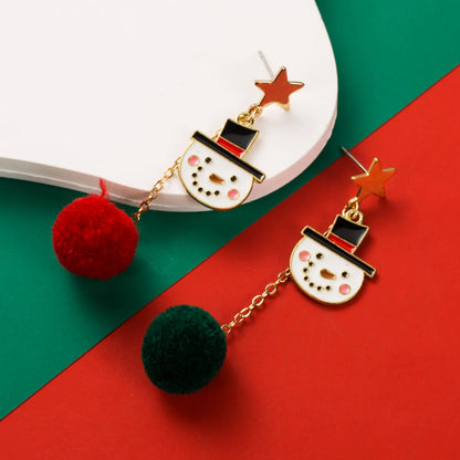 1 Pair Christmas Streetwear Christmas Tree Snowman Snowflake Enamel Alloy Gold Plated Drop Earrings