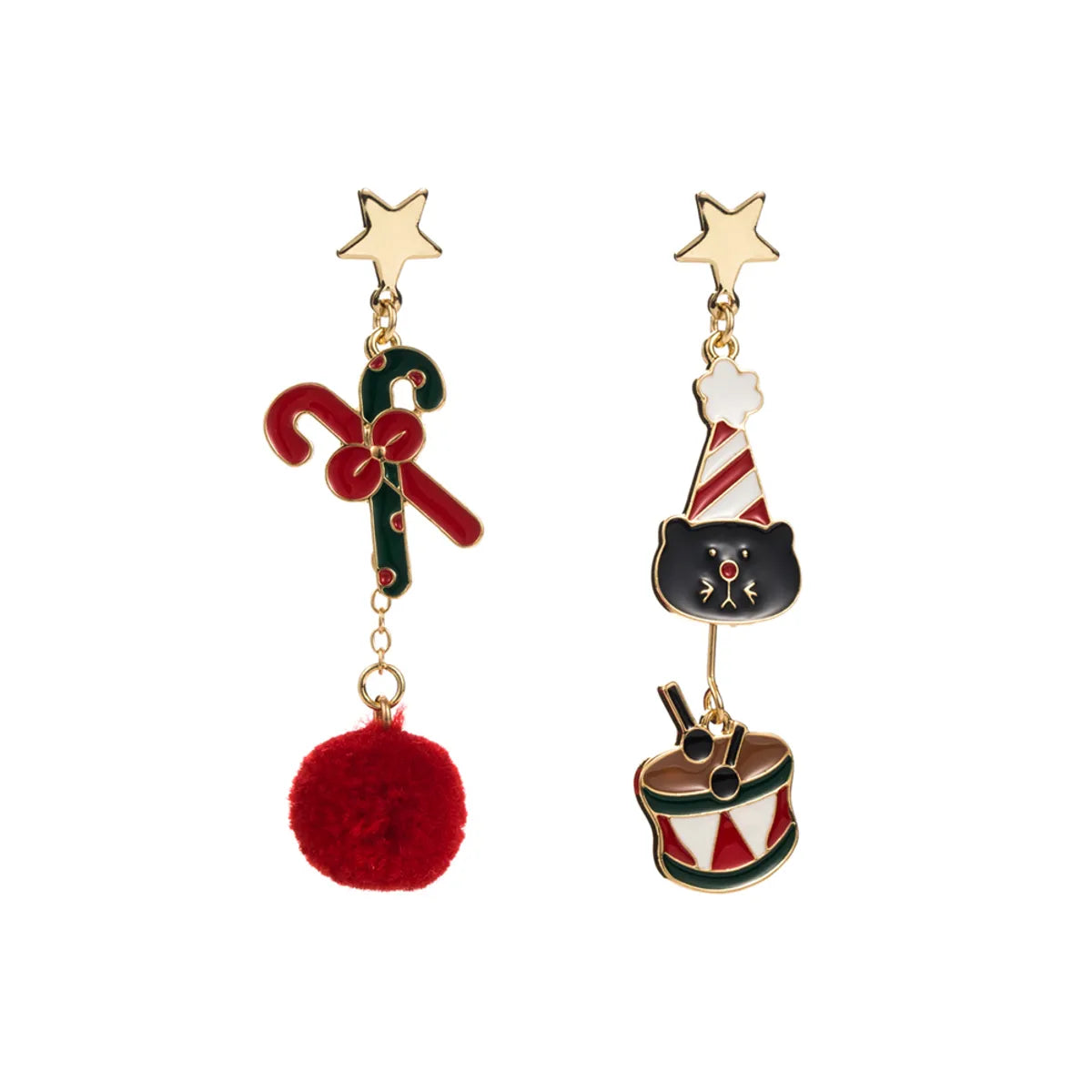 1 Pair Christmas Streetwear Christmas Tree Snowman Snowflake Enamel Alloy Gold Plated Drop Earrings