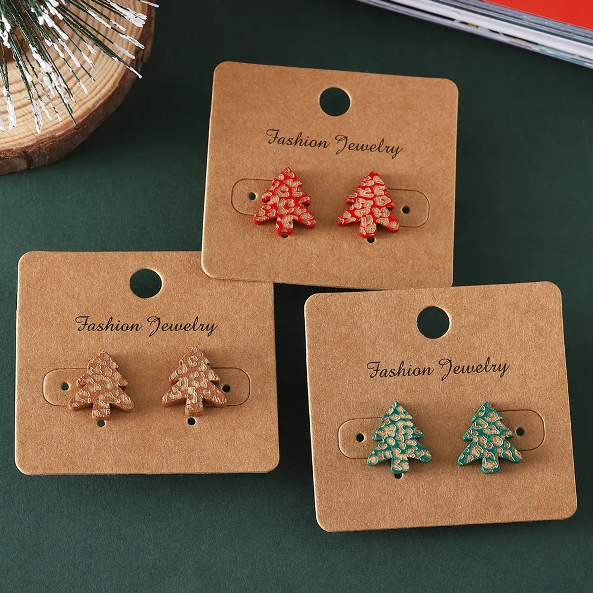 1 Pair Christmas Streetwear Christmas Tree Wood Ear Studs