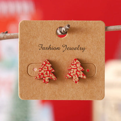 1 Pair Christmas Streetwear Christmas Tree Wood Ear Studs