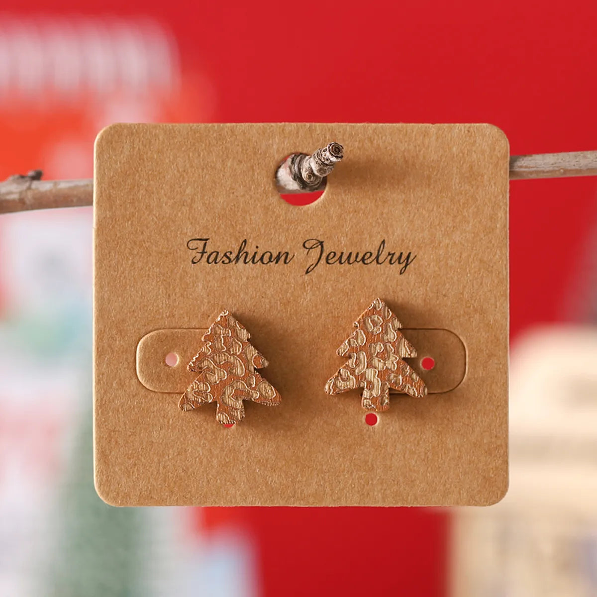 1 Pair Christmas Streetwear Christmas Tree Wood Ear Studs