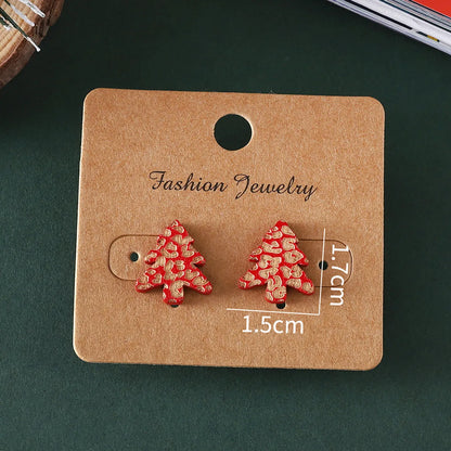 1 Pair Christmas Streetwear Christmas Tree Wood Ear Studs