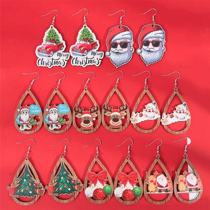 1 Pair Christmas Streetwear Santa Claus Snowflake Elk Arylic Wood Drop Earrings Earrings Ear Studs