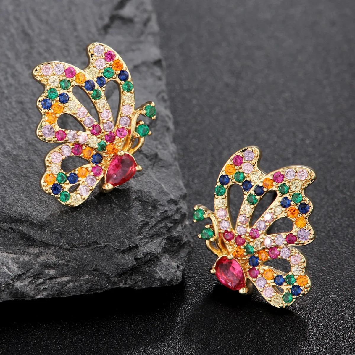 1 Pair Classic Style Butterfly Plating Inlay Copper Zircon 18K Gold Plated Ear Studs