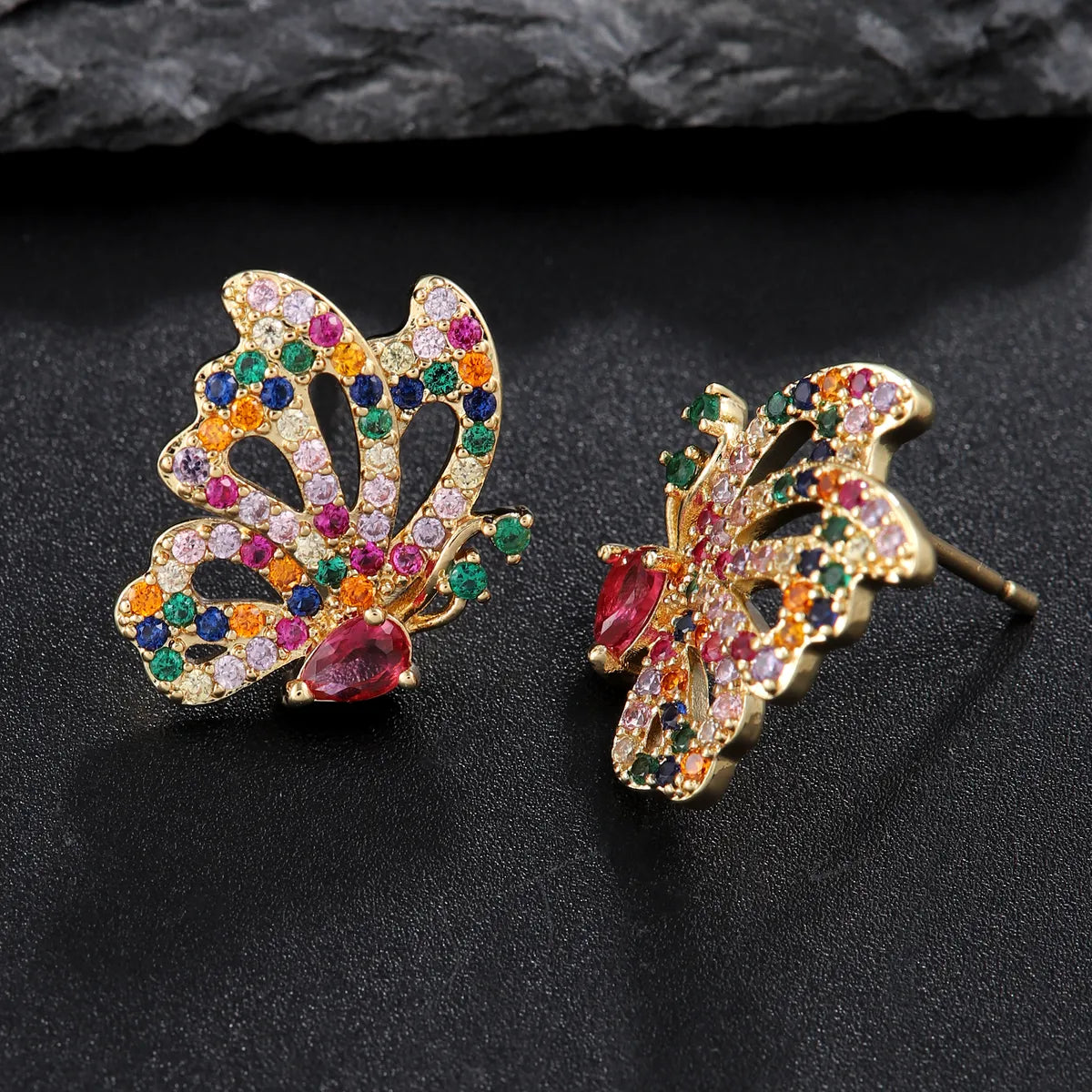 1 Pair Classic Style Butterfly Plating Inlay Copper Zircon 18K Gold Plated Ear Studs