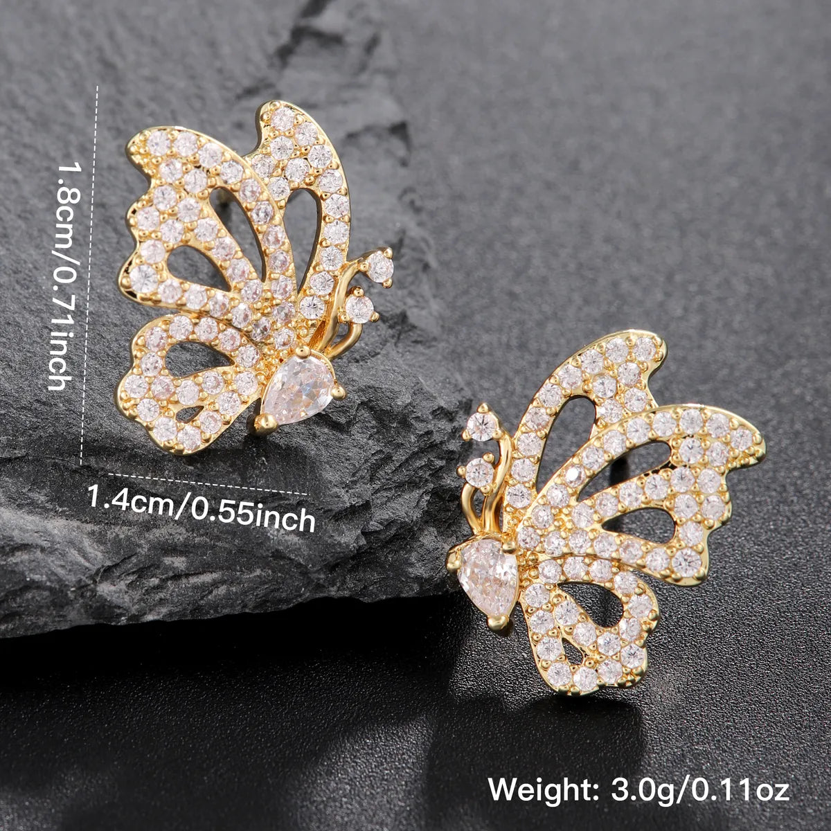 1 Pair Classic Style Butterfly Plating Inlay Copper Zircon 18K Gold Plated Ear Studs