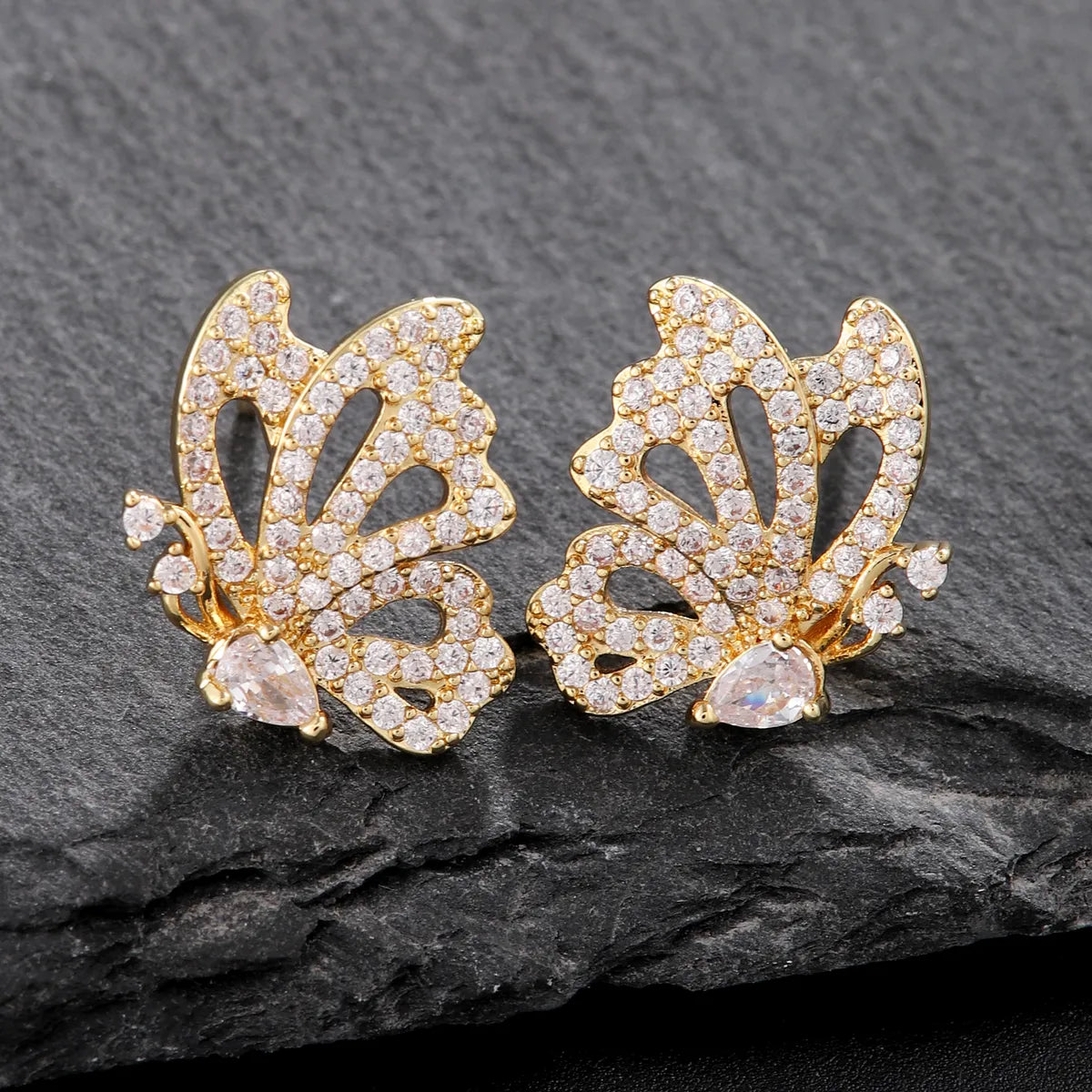 1 Pair Classic Style Butterfly Plating Inlay Copper Zircon 18K Gold Plated Ear Studs