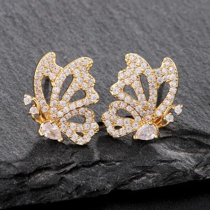 1 Pair Classic Style Butterfly Plating Inlay Copper Zircon 18K Gold Plated Ear Studs