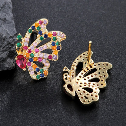 1 Pair Classic Style Butterfly Plating Inlay Copper Zircon 18K Gold Plated Ear Studs