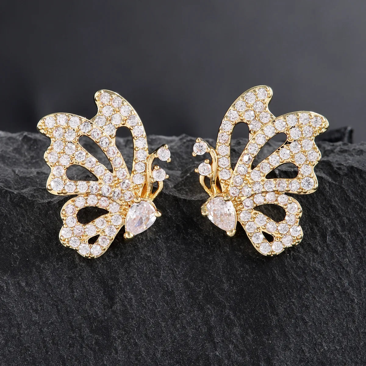 1 Pair Classic Style Butterfly Plating Inlay Copper Zircon 18K Gold Plated Ear Studs