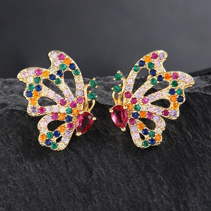 1 Pair Classic Style Butterfly Plating Inlay Copper Zircon 18K Gold Plated Ear Studs