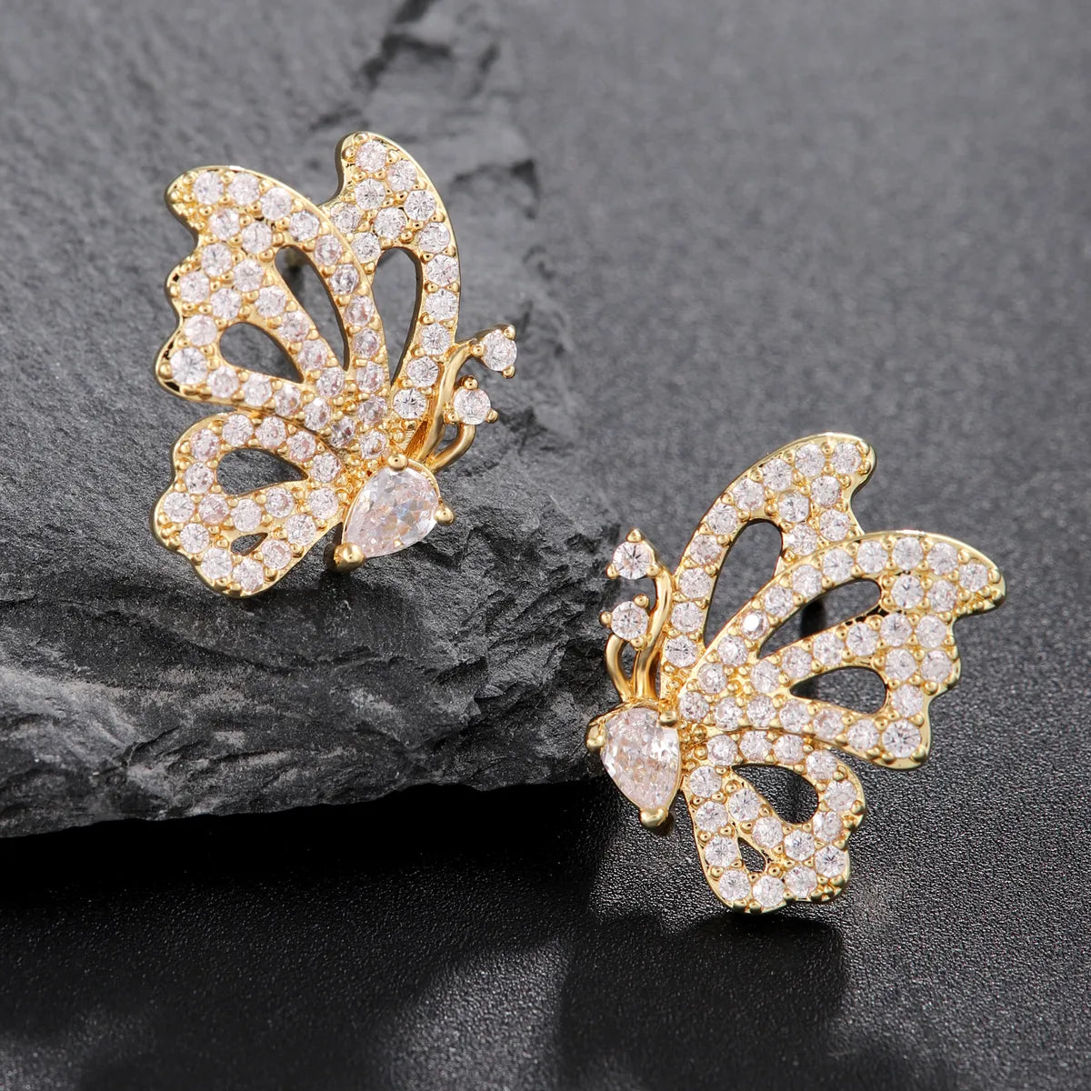 1 Pair Classic Style Butterfly Plating Inlay Copper Zircon 18K Gold Plated Ear Studs