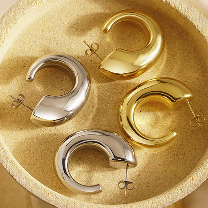 1 Pair Classic Style C Shape Horns Plating Stainless Steel 18k Gold Plated Ear Studs