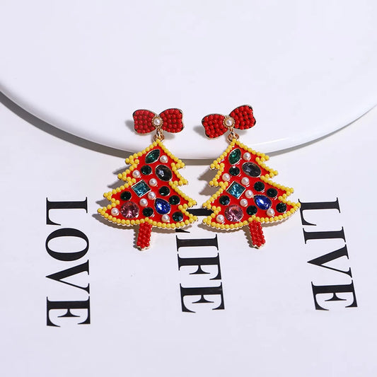 1 Pair Classic Style Christmas Tree Bow Knot Plating Inlay Alloy Gem Gold Plated Ear Studs