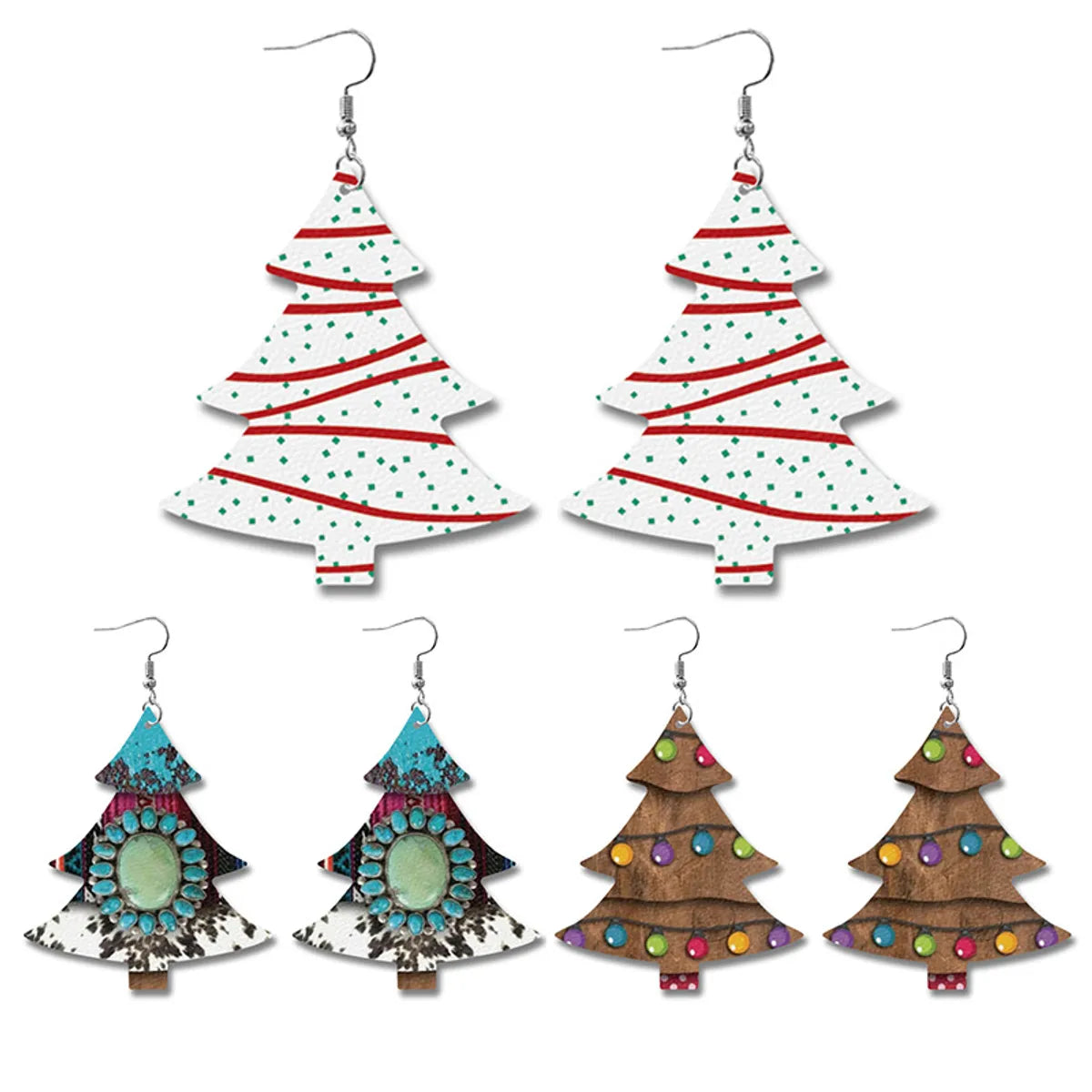 1 Pair Classic Style Christmas Tree Pu Leather Iron Ear Hook