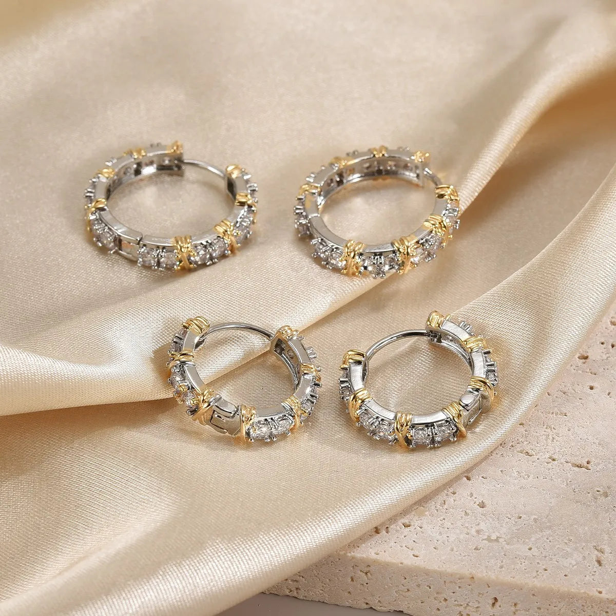 1 Pair Classic Style Circle Plating Inlay Copper Zircon 18k Gold Plated Earrings