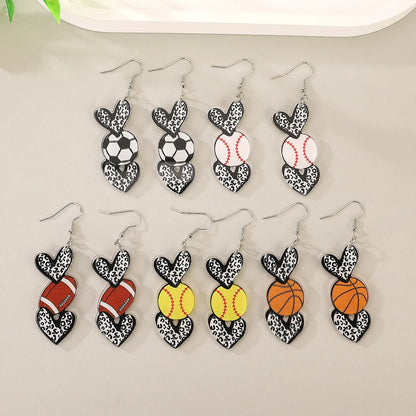 1 Pair Classic Style Color Block Heart Shape Football Plating Arylic Drop Earrings