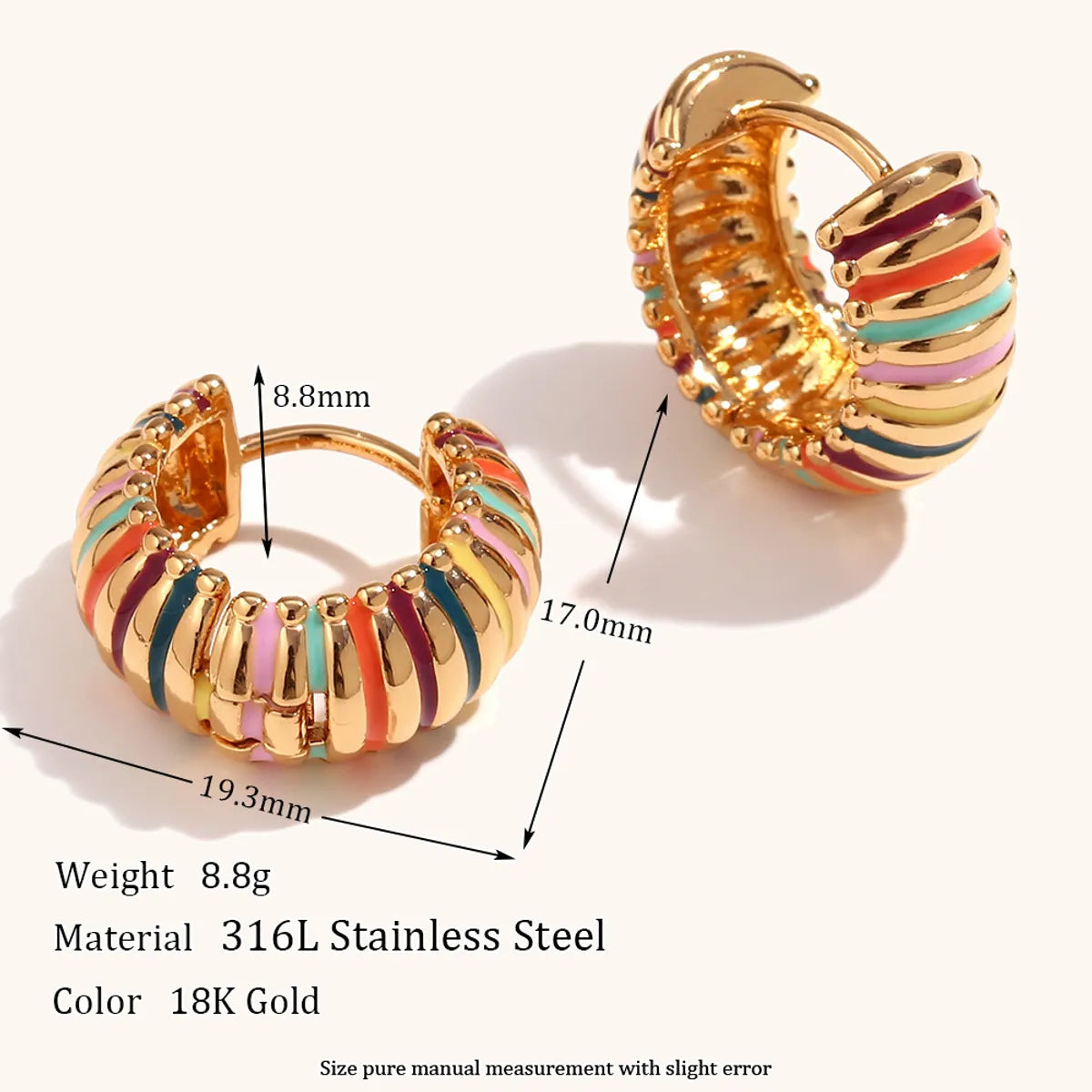 1 Pair Classic Style Color Block Plating Stainless Steel 18k Gold Plated Earrings