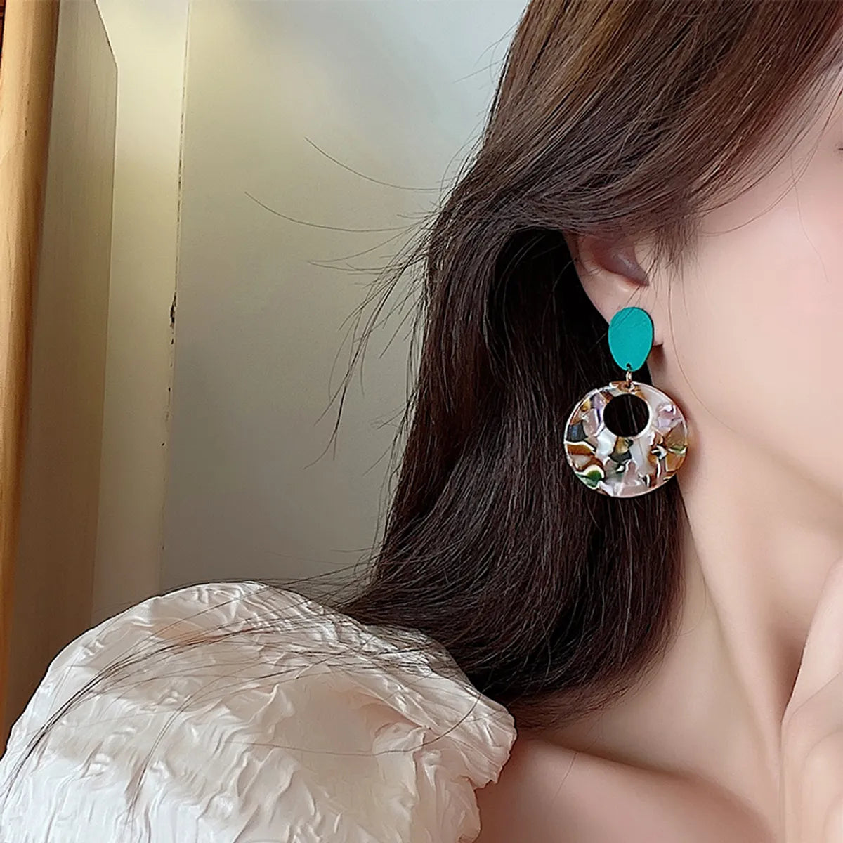 1 Pair Classic Style Color Block Printing Arylic Alloy Drop Earrings