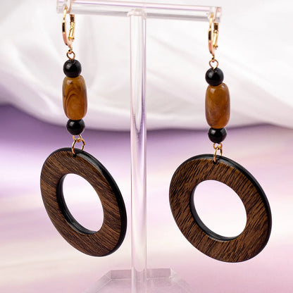 1 Pair Classic Style Commute Circle Beaded Wood Drop Earrings