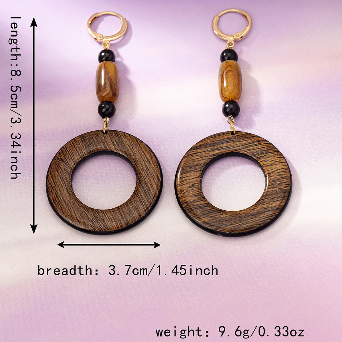 1 Pair Classic Style Commute Circle Beaded Wood Drop Earrings