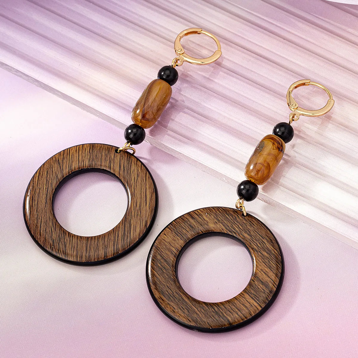 1 Pair Classic Style Commute Circle Beaded Wood Drop Earrings