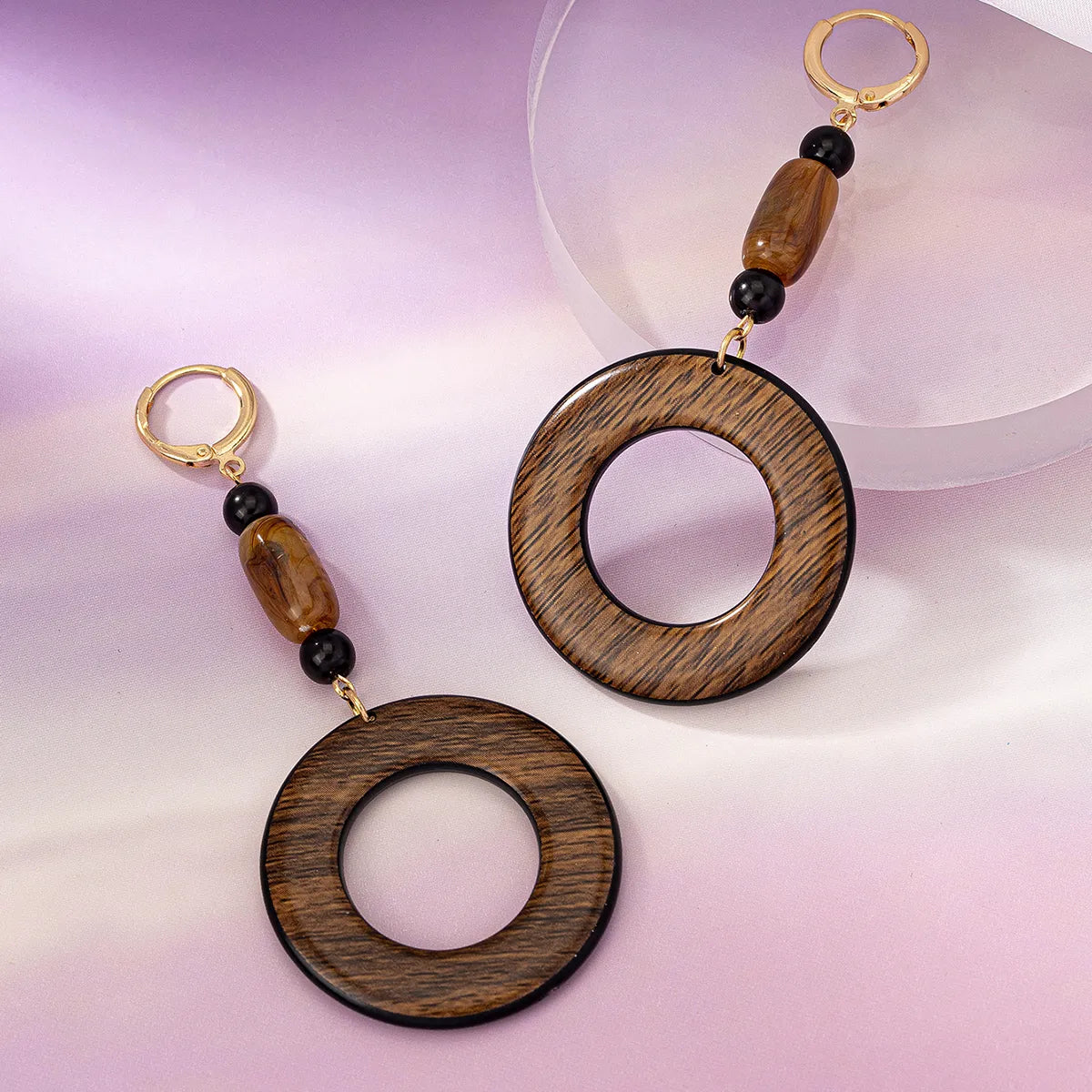 1 Pair Classic Style Commute Circle Beaded Wood Drop Earrings