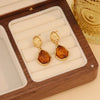 1 Pair Classic Style Commute Geometric Plating Inlay 304 Stainless Steel Amber 18K Gold Plated Drop Earrings