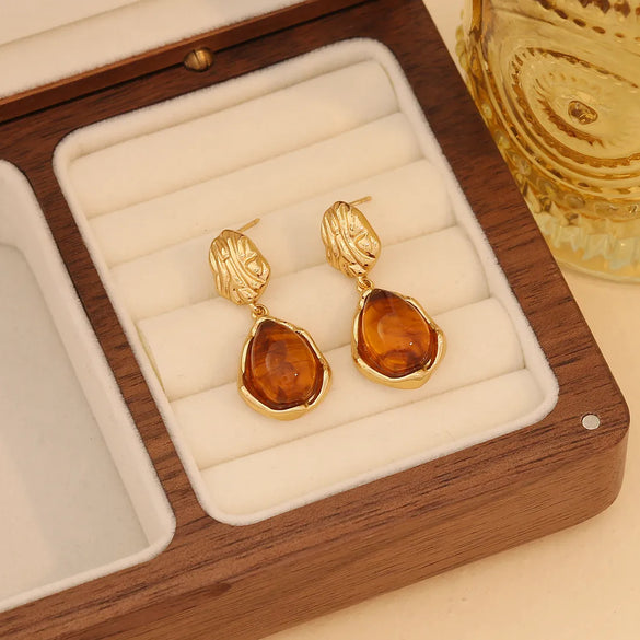 1 Pair Classic Style Commute Geometric Plating Inlay 304 Stainless Steel Amber 18K Gold Plated Drop Earrings