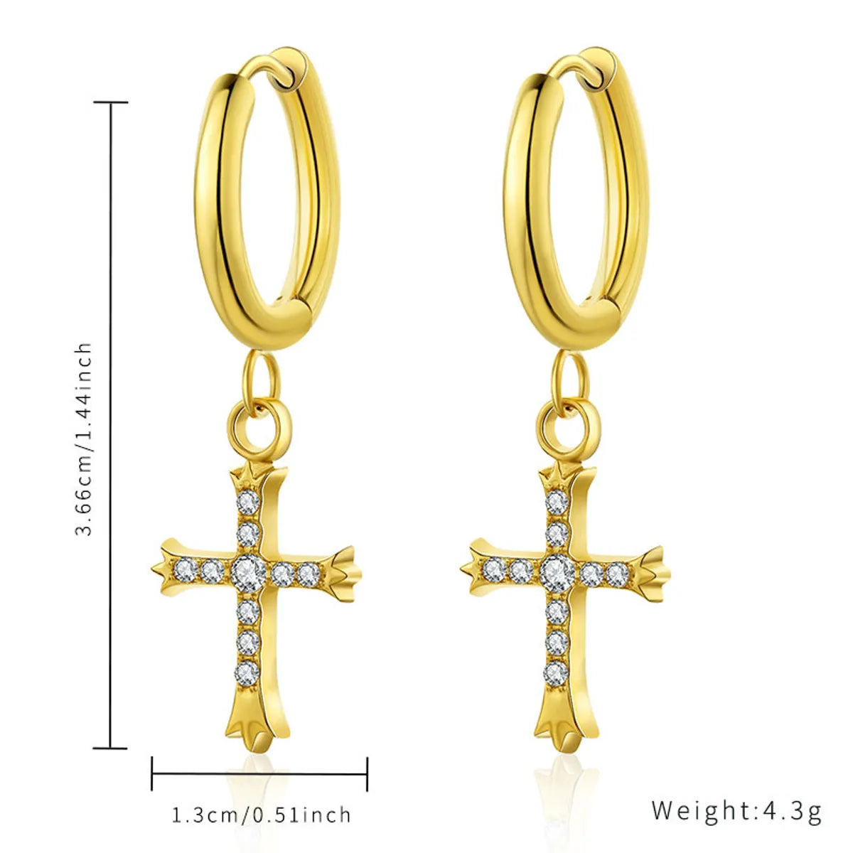 1 Pair Classic Style Cross Heart Shape Plating Stainless Steel Titanium Steel Gold Plated Earrings