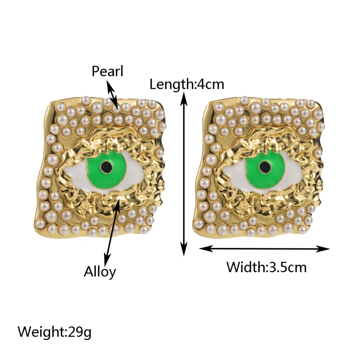 1 Pair Classic Style Devil'S Eye Square Inlay Alloy Pearl Gold Plated Ear Studs