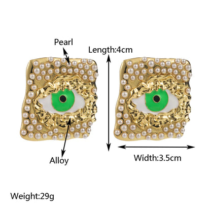 1 Pair Classic Style Devil'S Eye Square Inlay Alloy Pearl Gold Plated Ear Studs