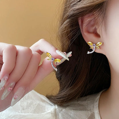 1 Pair Classic Style Dragonfly Inlay Zinc Alloy Rhinestones Ear Studs