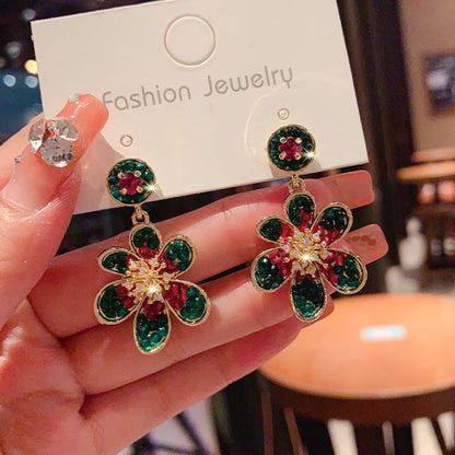 1 Pair Classic Style Flower Inlay Copper Zircon Drop Earrings