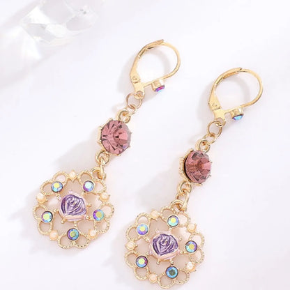 1 Pair Classic Style Flower Plating Inlay Alloy Artificial Gemstones Drop Earrings